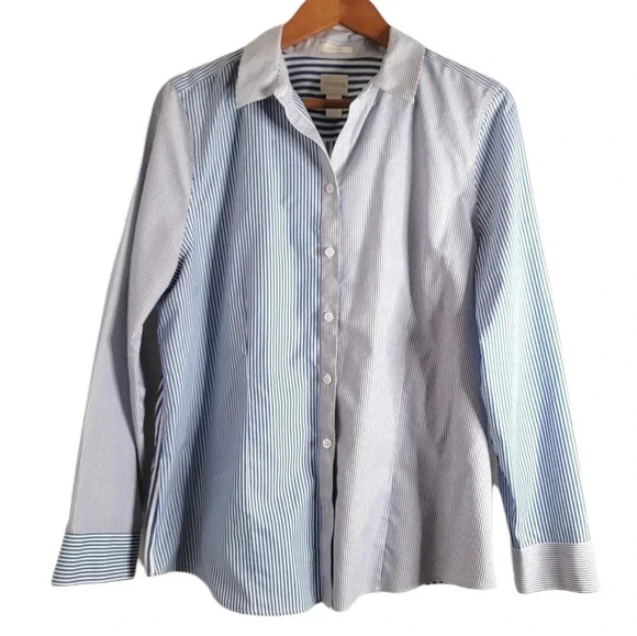 Chico’s no iron size 2 shirt Button up blue Striped women's - Picture 1 of 10